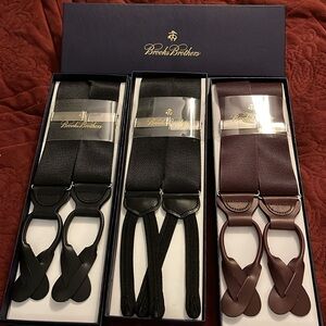 NIB Lot Of 3 Brooks Brothers Mens XL Suspenders Black & Brown W/‎ Leather Trim